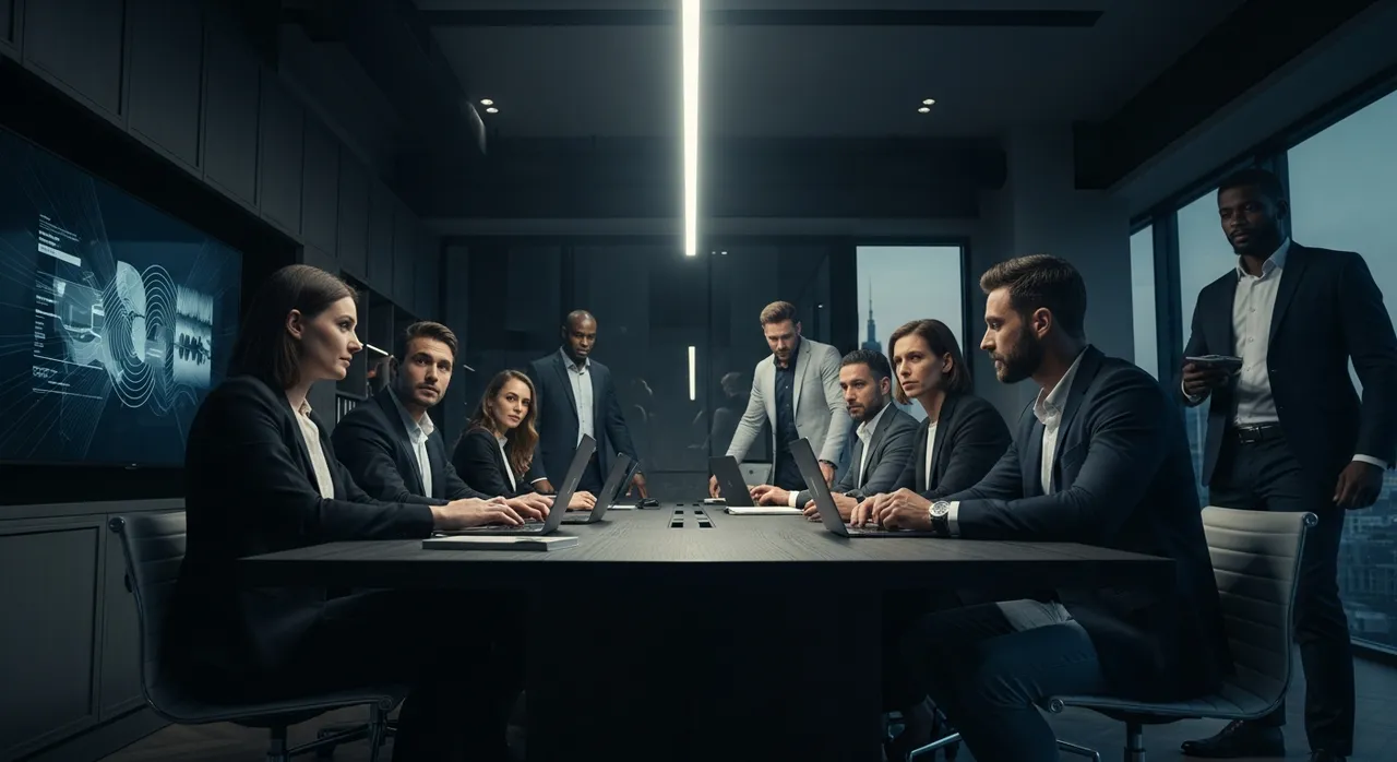 Diverse entrepreneurs collaborating in a modern sleek workspace, representing the Mission1000 community